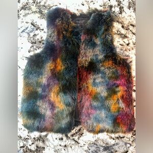 Brand New Laundry By Shelli Segal Black & Muliti-color Faux Fur Vest